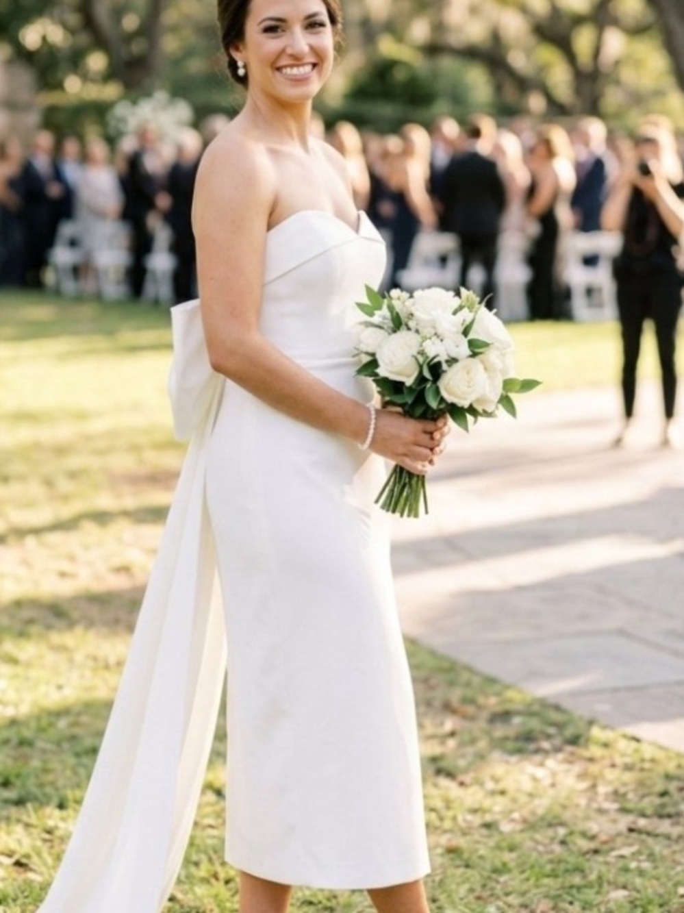 New Lulus Fabulous Phenomenon  Strapless White Midi Gown with Bow Sz Small - Picture 8 of 10